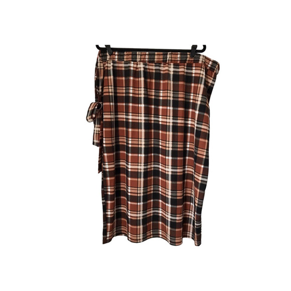 Shein Curve Skirt Size 4XL Brown Black Plaid Elastic Waistband Split A-line - Picture 1 of 11